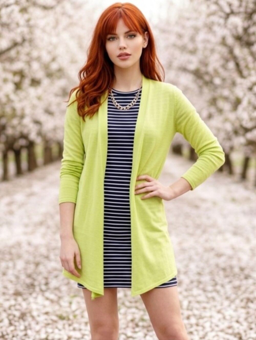 🐞NWT Gigi Reaume Lime Yellow Cashmere Lightweight Open Cardigan Medium